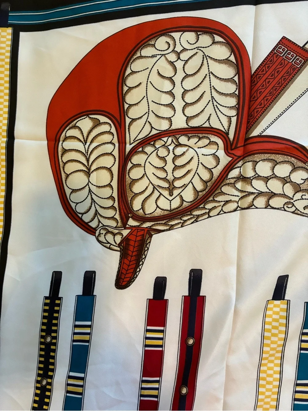 Designer-Inspired White and Navy Equestrian Print Scarf by